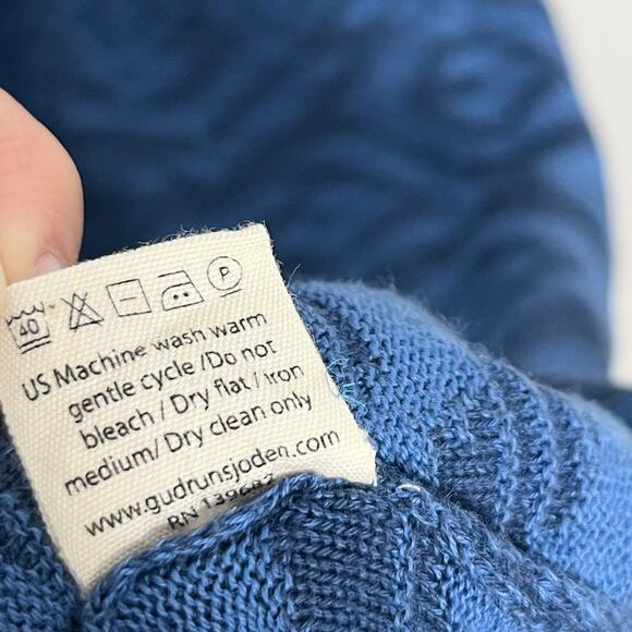 Gudrun Sjoden Womens Cap Sleeve Knit Midi Dress Small Blue Geometric V Neck - Picture 9 of 9